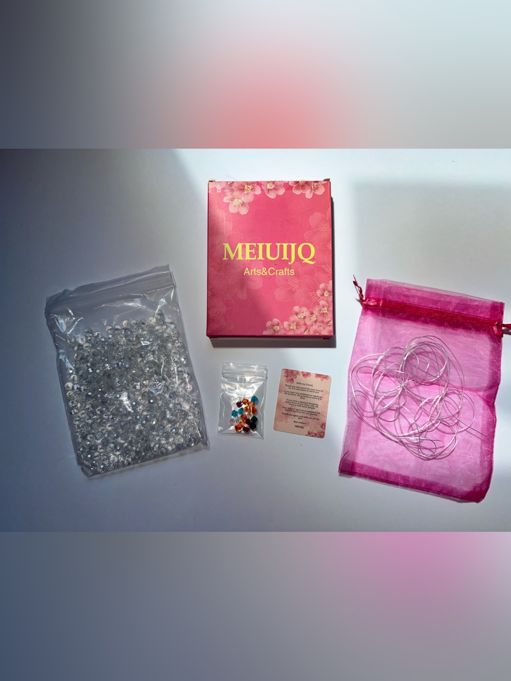 Jewelry Craft Set with Beads & Pink Organza Bag